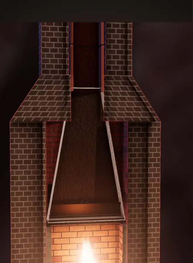 The smoke chamber of the chimney illustration above the fireplace opening